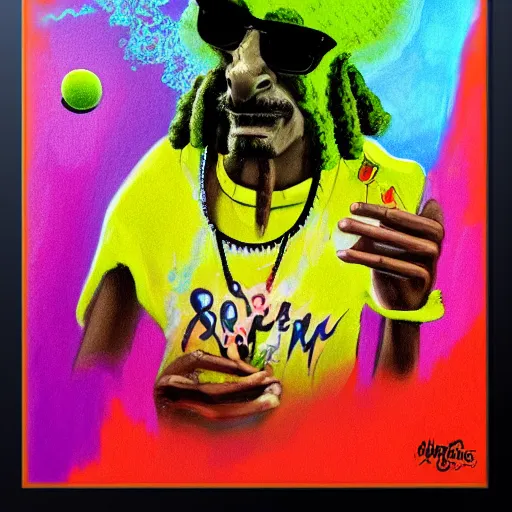 Image similar to snoop dogg tennis ball monster ,tennis ball, digital art, smoke, fantasy,chalk, magic, trending on artstation, ultra detailed, professional illustration by Basil Gogos