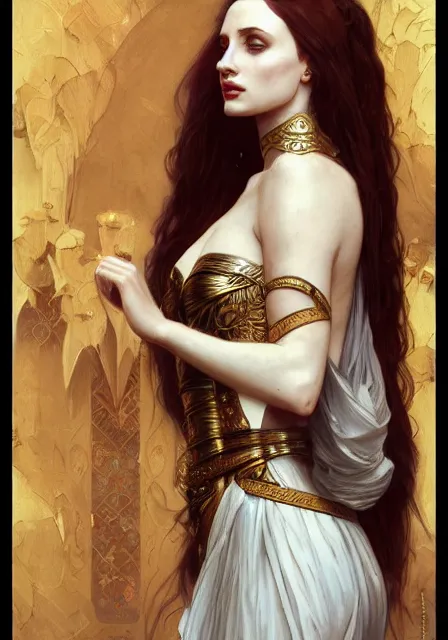 Image similar to sansa angeline jolie gessica chastain mummy cleopatra, intricate, elegant, highly detailed, digital painting, artstation, concept art, smooth, sharp focus, illustration, art by artgerm and greg rutkowski and alphonse mucha and william - adolphe bouguereau