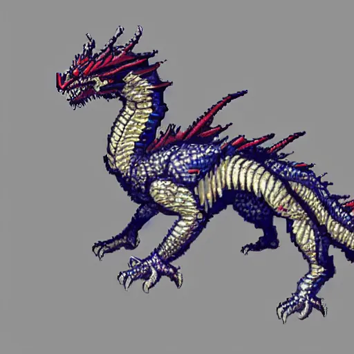 Prompt: blueprint of a fantasy dragon pixel art