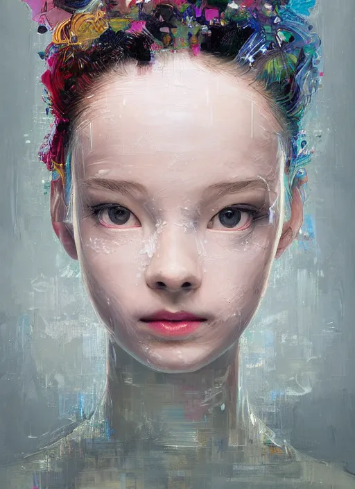 Image similar to portrait of a beautiful ballerina in a tutu. perfect symetrical face, smooth. focus. intricate abstract. intricate artwork. by tooth wu, wlop, beeple, dan mumford. trending on artstation, greg rutkowski very coherent symmetrical artwork. cinematic, hyper realism, high detail, iridescent accents