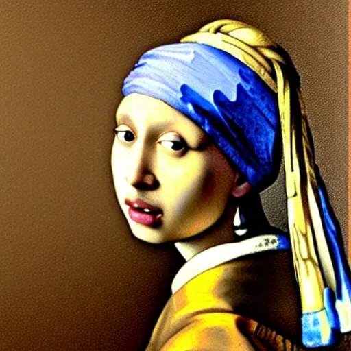 Prompt: A Renaissance portrait painting of Tupac Shakur as the Girl with the pearl earring by Johannes Vermeer. Tupac