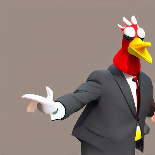 Prompt: a high quality photo of a chicken wearing a suit, 8k, artstation