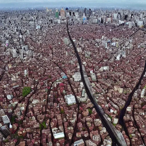 Image similar to bird's - eye view of a ruby rain over buenos aires