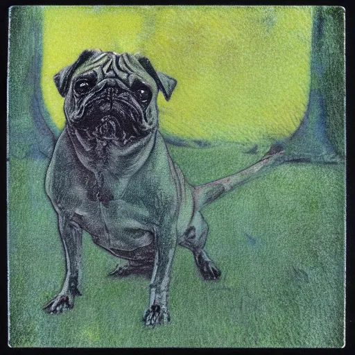 Prompt: fractal bipedal impressionist lagoon cylinder pug hickory tree pesto trombone , by Wendy Froud and Paul Gauguin and Brom , pencil sketch , polaroid photo , cyberpunk