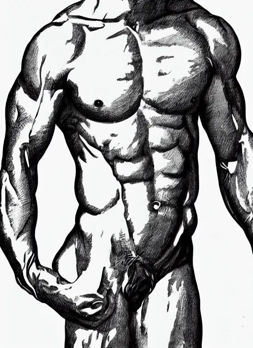 Prompt: line drawing of the absolute ideal male physique