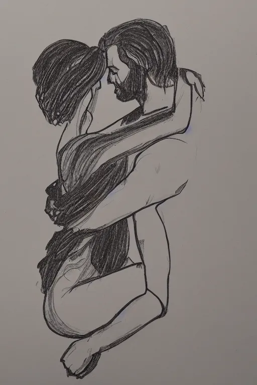 Prompt: Continuous one line drawing of a couple in love