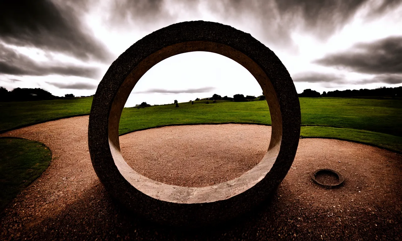 Image similar to round stargate made of stone, cinematic view, epic sky