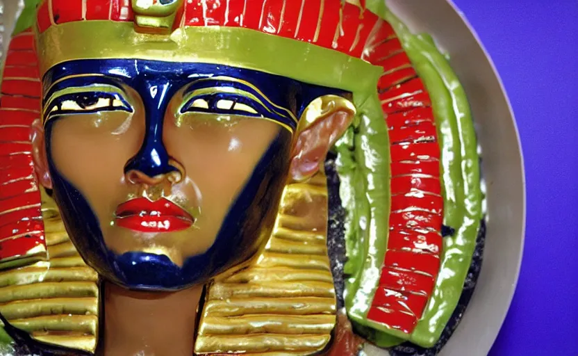 Image similar to king tut, but in jell-o salad, photograph for adweek