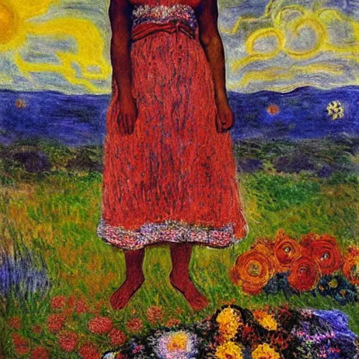 Prompt: midsommar god of sun by claude monet, frida kahlo