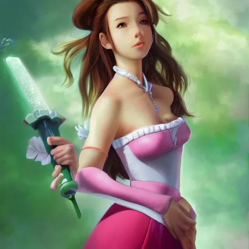 Image similar to aerith gainsborough by nick silva, ja mong, digital