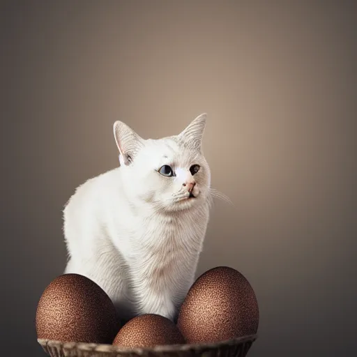 Prompt: A cat hatching from an egg, studio lighting, photorealistic, 4K