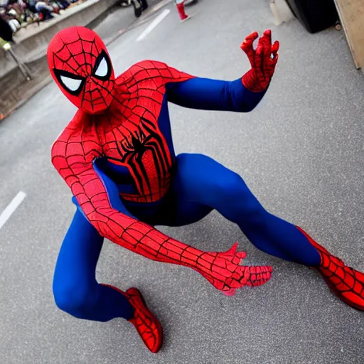 Prompt: jerma 9 8 5 wearing spiderman's costume