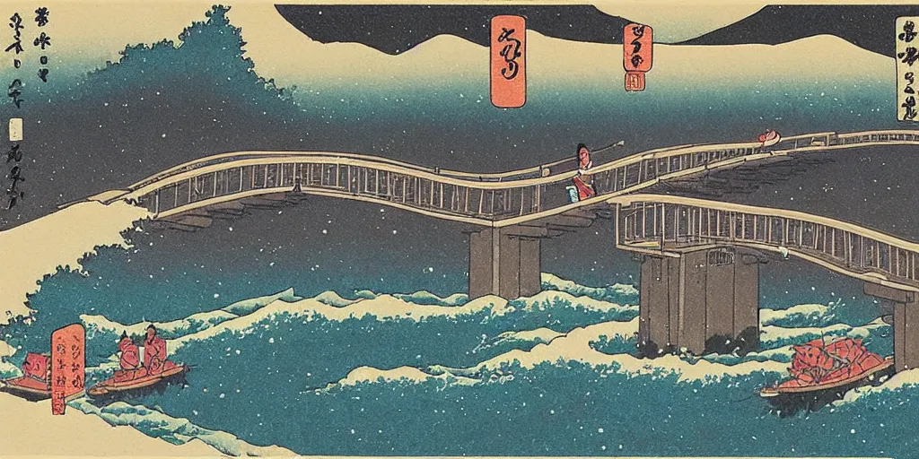 Image similar to 🌊 🌉 🌌 ⛩. shin - hanga.