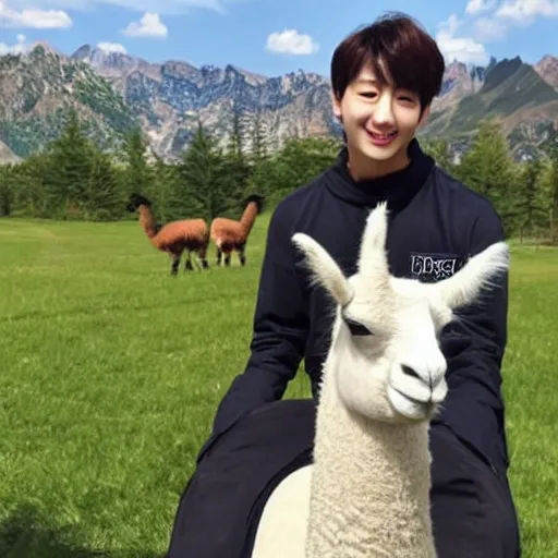 Image similar to jung kook with a llama