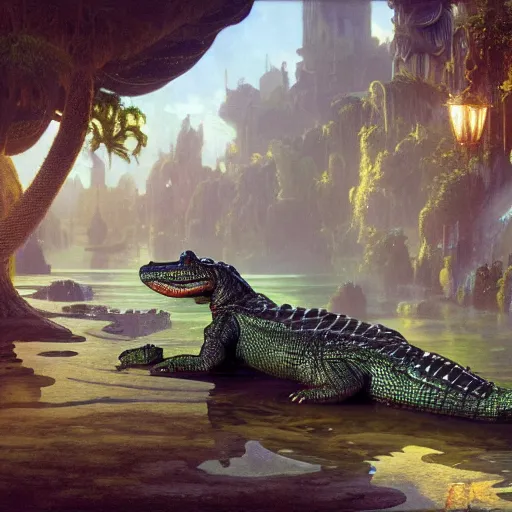 Prompt: an ultra detailed matte painting of alligator loki as nyan cat, fantasy concept art by alphonse mucha and greg rutkowski, octane render, 8 k, detailed face