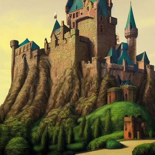 Image similar to a castle guarded by elves by Raphael, Hopper, and Rene Magritte. detailed, romantic, enchanting, trending on artstation.