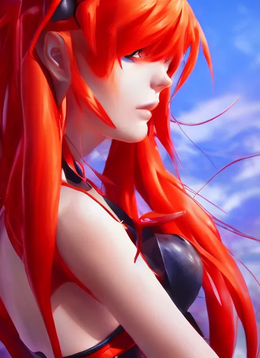 Image similar to asuka langley soryu, league of legends character select art, digital art, octane render