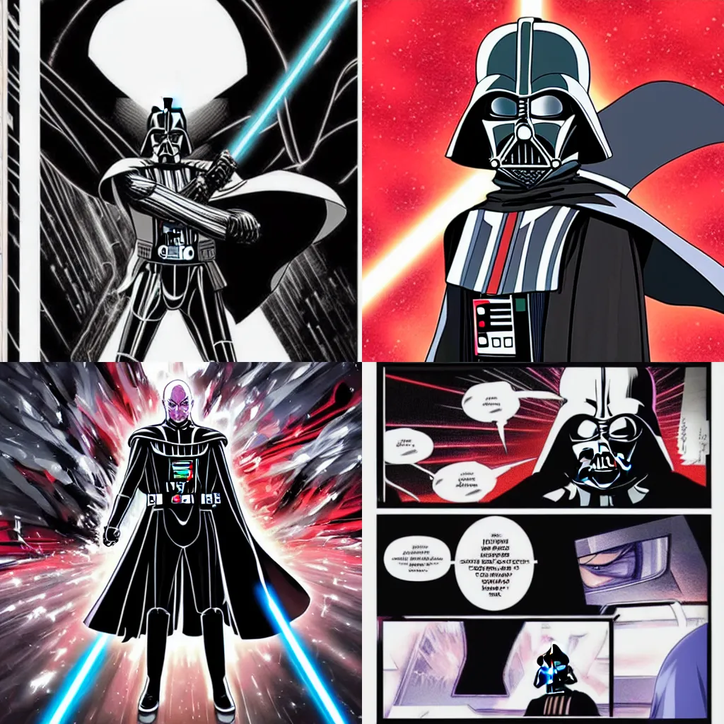 Prompt: Darth Vader manga book anime style one punch man