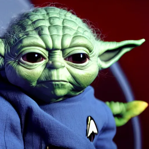 Prompt: yoda wearing a star trek uniform, photo, 8k