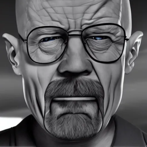 Image similar to realistic photo of walter white in a shape of troll face