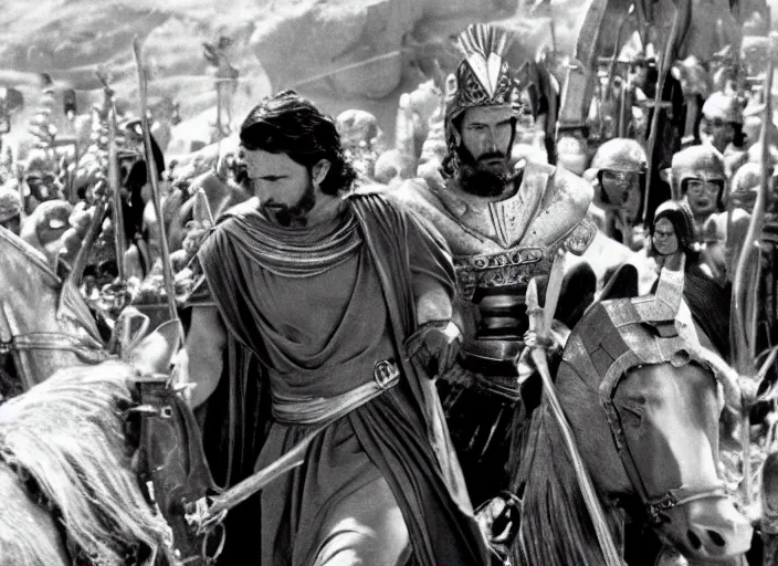 Prompt: film still of Christian Bale as Judah Ben-Hur in Ben Hur 1959