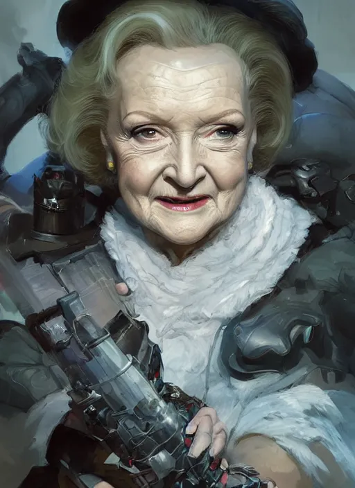 Image similar to Portrait of Betty White, marvel comics, dark, intricate, highly detailed, smooth, artstation, digital illustration by Ruan Jia and Mandy Jurgens and Artgerm and Wayne Barlowe and Greg Rutkowski and Frank Frazetta