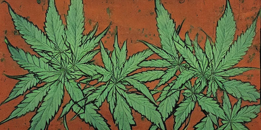 Prompt: Cannabis, ancient painting style