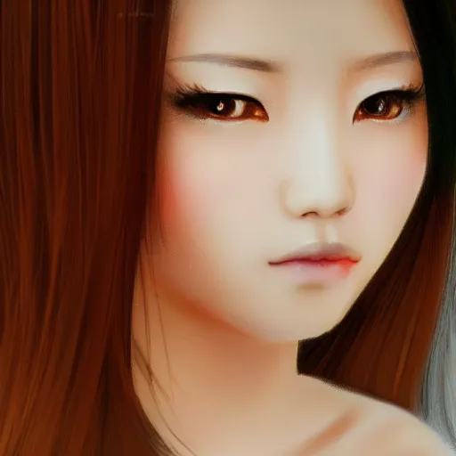 Prompt: a beautiful photo closeup portrait of a young asian women with a beautiful face, trending on art station