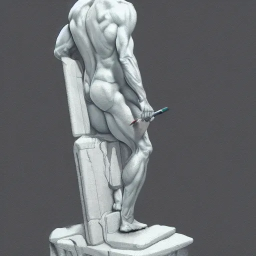 Image similar to a marble statue of a man painting on a canvas, very detailed, concept art, artstation