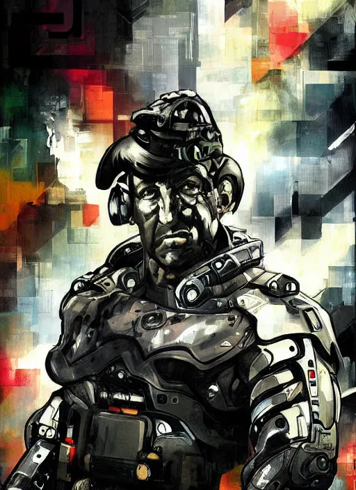 Prompt: cyborg pinochet painting by yoji shinkawa