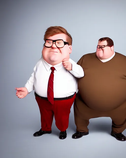 Image similar to Studio Photograph of a real life Peter Griffin from Family Guy in the Style of Annie Leibovitz,