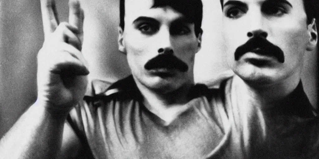 Image similar to freddie mercury sits in a russian prison, black and white photo, realism, 3 5 mm, good lighting