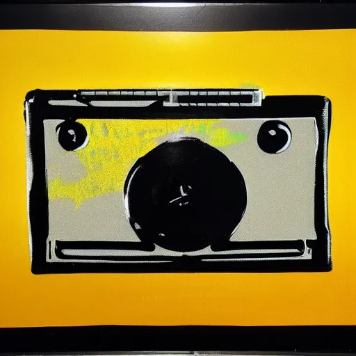 Prompt: original Warhol pop art painting of the WinAmp MP3 Player - 1960 Paint on Canvas