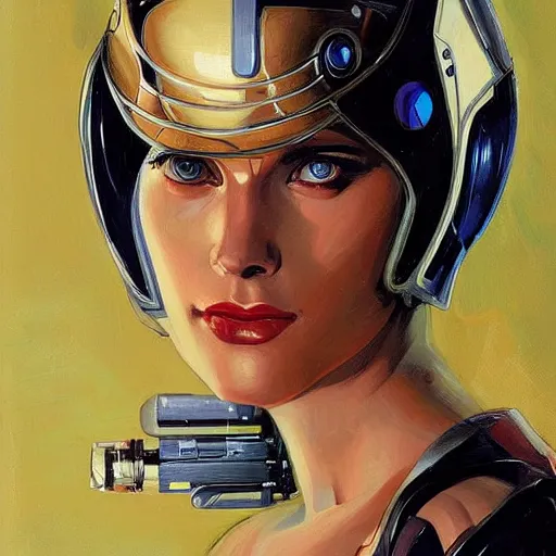 Prompt: portrait of a female android, by Joseph Christian Leyendecker and Sandra Chevrier