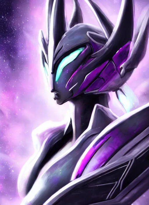 Image similar to cinematic goddess close shot, galactic sized proportional stunning beautiful hot female warframe, sleek mecha female dragon head, metal ears, led purple eyes, smooth fuschia skin, smooth silver armor, floating in space, holding a galaxy, epic proportions, epic size, epic scale, furry art, dragon art, giantess art, warframe fanart, furaffinity, octane