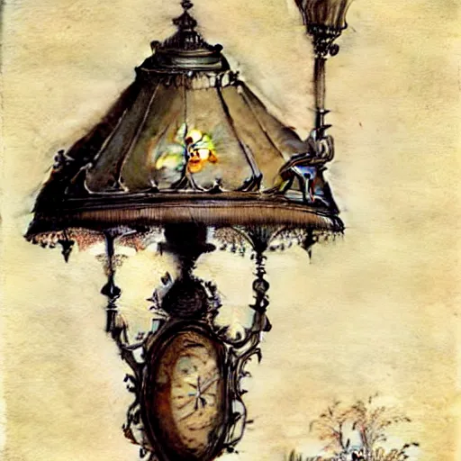 Image similar to ( ( ( ( ( ornate hanging old lamp. muted colors. ) ) ) ) ) by jean - baptiste monge!!!!!!!!!!!!!!!!!!!!!!!!!!!