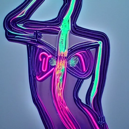 Image similar to 3 d neon art of a womens body, amazing detail