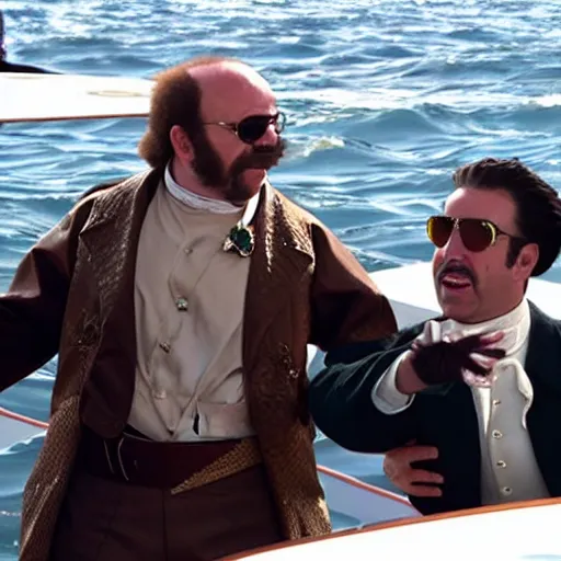 Image similar to character torrente and hamilton on a boat