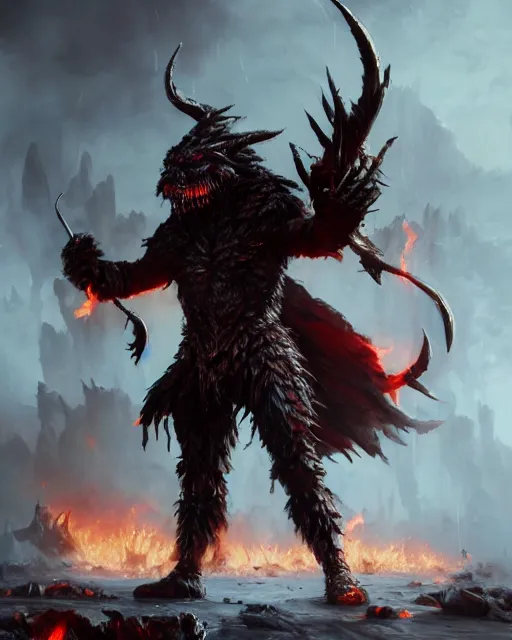 Prompt: oil painting of Angry Anthropomorphized Void Berserker, wearing fur armor, claws, sharp focus, attack pose, fantasy style, octane render, volumetric lighting, 8k high definition, by greg rutkowski, highly detailed, trending on art Station, magic the gathering artwork, burning Battlefield background, centered
