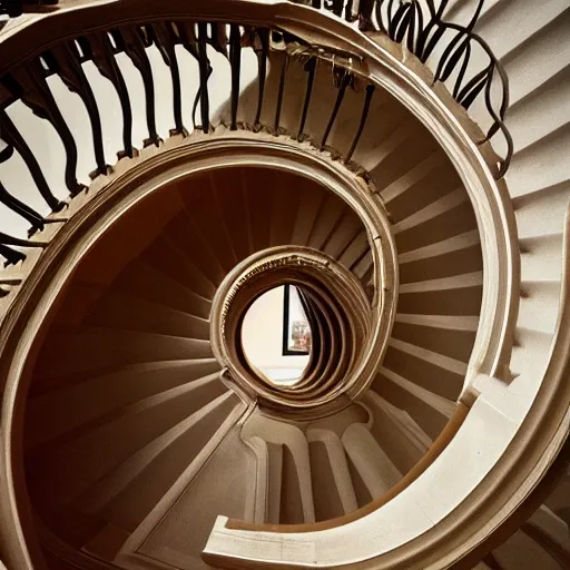 Prompt: baroque painting of staircase spiral