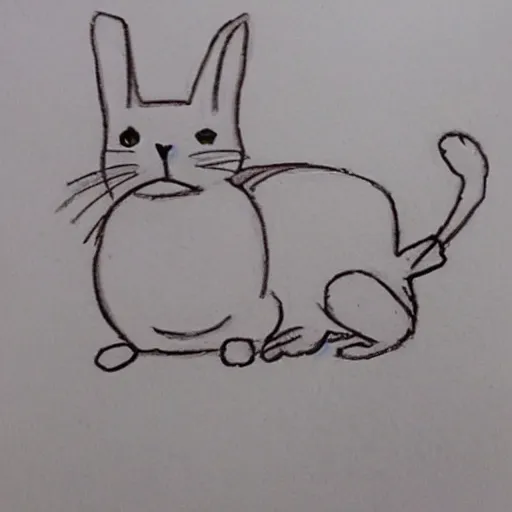 Prompt: children drawing of a cat and a rabbit