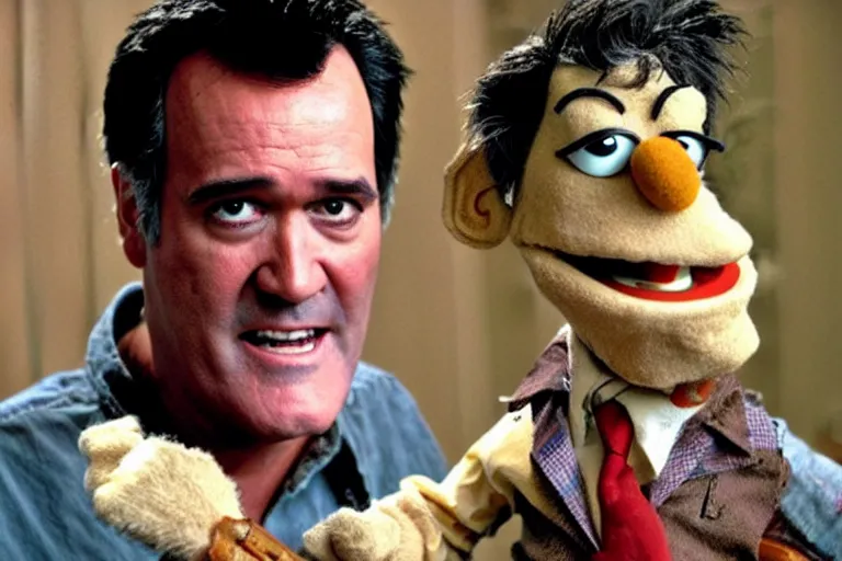 Image similar to Bruce Campbell as Ash in Evil Dead muppets