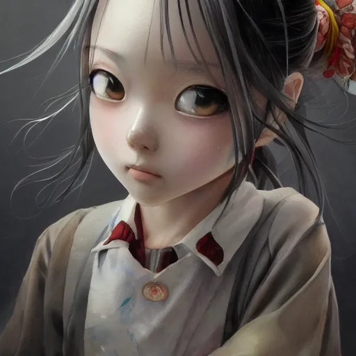 Image similar to dynamic composition, motion, ultra-detailed, incredibly detailed, a lot of details, amazing fine details and brush strokes, colorful and grayish palette, smooth, HD semirealistic anime CG concept art digital painting, watercolor oil painting of a Japanese schoolgirl, by a Chinese artist at ArtStation, by Huang Guangjian, Fenghua Zhong, Ruan Jia, Xin Jin and Wei Chang. Realistic artwork of a Chinese videogame, gradients, gentle an harmonic grayish colors.