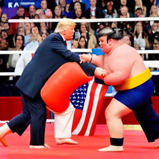 Prompt: Joe Biden and Donald Trump sumo wrestling match