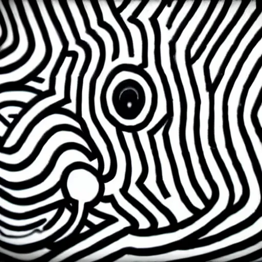 Image similar to graffiti of man with one eye made with circles and lines