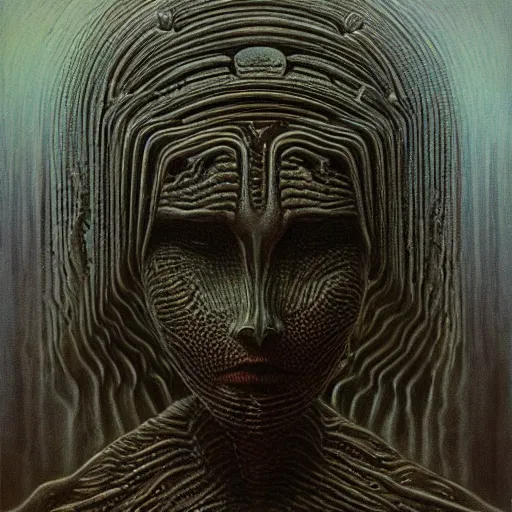 Image similar to The queen of the sun by Zdzisław Beksiński and H.R. Giger, oil on canvas, 8k highly professionally detailed, trending on artstation