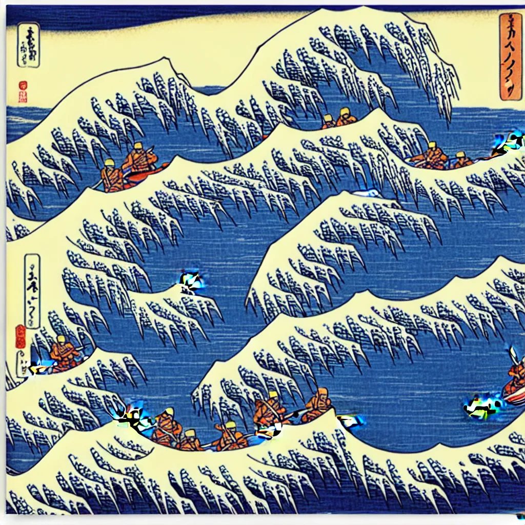 Image similar to river rafting on great wave by hokusai