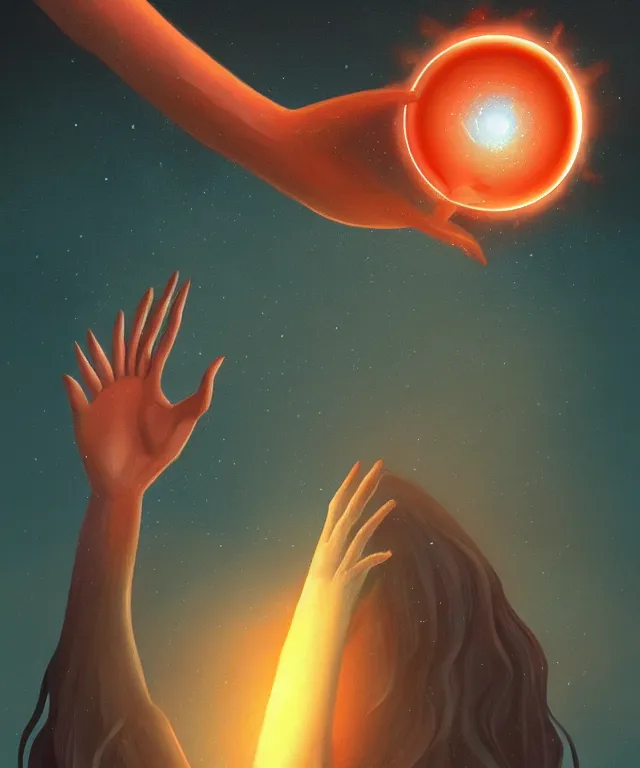 Image similar to a giant hand reaching from a portal in the sky, in the art style of robbie trovino, digital painting, artstation, instagram, sharp focus, illustration, surrealism