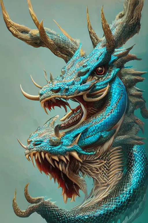 Image similar to cyan chinese dragon - snake - deer hybrid fantasy, intricate, elegant, highly detailed, digital painting, artstation, concept art, matte, sharp focus, illustration by zhelong xu yuuki morita antonio j. manzanedo