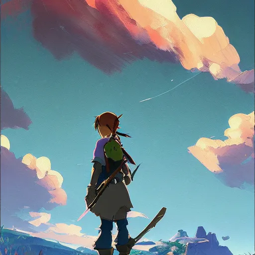 Image similar to cel shaded, toon shaded style, anime key visual, concept art of anime girl, acrylic painting, trending on pixiv fanbox, palette knife and brush strokes, style of makoto shinkai jamie wyeth james gilleard edward hopper greg rutkowski studio ghibli in style of breath of the wild